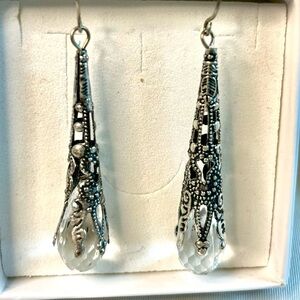 Clear Czech Crystal Droplet Earrings Gothic, Witchy Jewelry